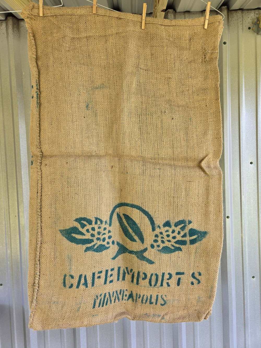 Large Jute Coffee Sack Blue/Teal Lettering 25X40 Inches